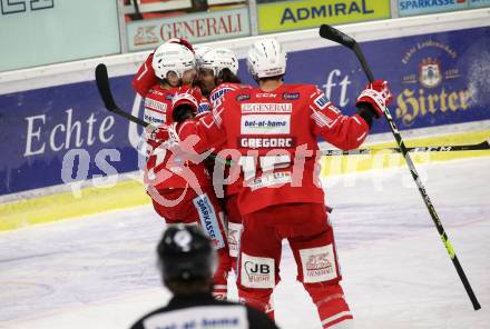 EBEL. Eishockey Bundesliga. KAC gegen	HCB Suedtirol Alperia. Torjubel Geier Manuel, Bischofberger Johannes, Witting Samuel, Gregorc Blaz, (KAC). Klagenfurt, am 13.4.2021.
Foto: Kuess
www.qspictures.net

---
pressefotos, pressefotografie, kuess, qs, qspictures, sport, bild, bilder, bilddatenbank