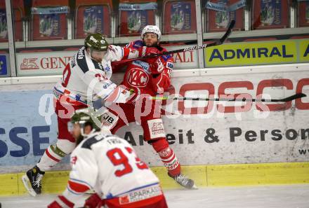 EBEL. Eishockey Bundesliga. KAC gegen	HCB Suedtirol Alperia.  Ticar Rok (KAC),  Robertson Dennis (Bozen). Klagenfurt, am 13.4.2021.
Foto: Kuess
www.qspictures.net

---
pressefotos, pressefotografie, kuess, qs, qspictures, sport, bild, bilder, bilddatenbank