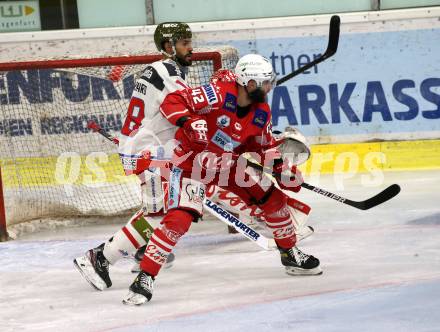 EBEL. Eishockey Bundesliga. KAC gegen	HCB Suedtirol Alperia. Ticar Rok,  (KAC),  Bernard Anton (Bozen). Klagenfurt, am 13.4.2021.
Foto: Kuess
www.qspictures.net

---
pressefotos, pressefotografie, kuess, qs, qspictures, sport, bild, bilder, bilddatenbank