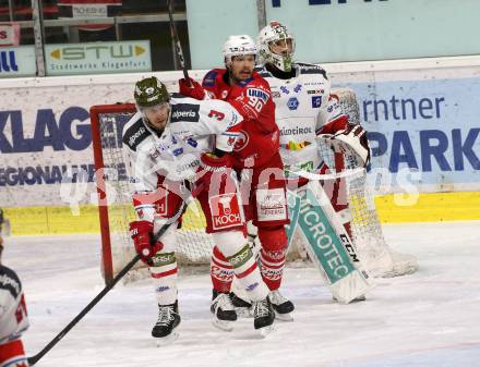 EBEL. Eishockey Bundesliga. KAC gegen	HCB Suedtirol Alperia. Fraser Matthew (KAC),  Tauferer Ivan, Irving Leland (Bozen). Klagenfurt, am 13.4.2021.
Foto: Kuess
www.qspictures.net

---
pressefotos, pressefotografie, kuess, qs, qspictures, sport, bild, bilder, bilddatenbank