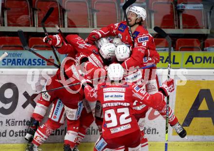 EBEL. Eishockey Bundesliga. KAC gegen	HCB Suedtirol Alperia. Torjubel Samuel Witting, Manuel Ganahl, Blaz Gregorc, Rok Ticar, Nicholas Eric Petersen (KAC). Klagenfurt, am 18.4.2021.
Foto: Kuess
www.qspictures.net

---
pressefotos, pressefotografie, kuess, qs, qspictures, sport, bild, bilder, bilddatenbank