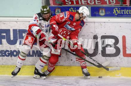 EBEL. Eishockey Bundesliga. KAC gegen	HCB Suedtirol Alperia. Michael Kernberger,  (KAC), Brett Findlay  (Bozen). Klagenfurt, am 18.4.2021.
Foto: Kuess
www.qspictures.net

---
pressefotos, pressefotografie, kuess, qs, qspictures, sport, bild, bilder, bilddatenbank