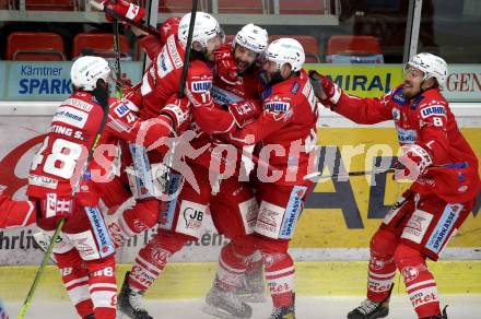 EBEL. Eishockey Bundesliga. KAC gegen	HCB Suedtirol Alperia. Torjubel Samuel Witting, Manuel Ganahl, Blaz Gregorc, Rok Ticar, Nicholas Eric Petersen (KAC). Klagenfurt, am 18.4.2021.
Foto: Kuess
www.qspictures.net

---
pressefotos, pressefotografie, kuess, qs, qspictures, sport, bild, bilder, bilddatenbank
