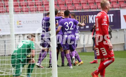 Fussball 2. Liga. SK Austria Klagenfurt gegen  Grazer AK 1902. Torjubel Austria. Klagenfurt, am 18.4.2021.
Foto: Kuess
www.qspictures.net
---
pressefotos, pressefotografie, kuess, qs, qspictures, sport, bild, bilder, bilddatenbank