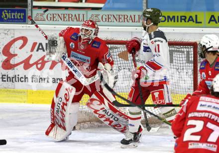 EBEL. Eishockey Bundesliga. KAC gegen	HCB Suedtirol Alperia. Sebastian Dahm,  (KAC),  Stefano Giliati (Bozen). Klagenfurt, am 18.4.2021.
Foto: Kuess
www.qspictures.net

---
pressefotos, pressefotografie, kuess, qs, qspictures, sport, bild, bilder, bilddatenbank
