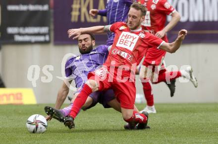 Fussball 2. Liga. SK Austria Klagenfurt gegen  Grazer AK 1902. Kosmas Gkezos,  (Klagenfurt),  Dominik Hackinger  (GAK). Klagenfurt, am 18.4.2021.
Foto: Kuess
www.qspictures.net
---
pressefotos, pressefotografie, kuess, qs, qspictures, sport, bild, bilder, bilddatenbank