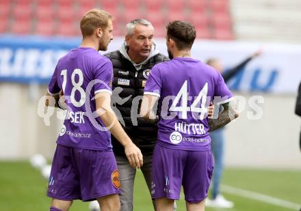 Fussball 2. Liga. SK Austria Klagenfurt gegen  Grazer AK 1902. Markus Rusek, Trainer Peter Pacult, Philipp Huetter  (Klagenfurt). Klagenfurt, am 18.4.2021.
Foto: Kuess
www.qspictures.net
---
pressefotos, pressefotografie, kuess, qs, qspictures, sport, bild, bilder, bilddatenbank