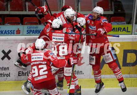 EBEL. Eishockey Bundesliga. KAC gegen	HCB Suedtirol Alperia. Torjubel Samuel Witting, Manuel Ganahl, Blaz Gregorc, Rok Ticar, Nicholas Eric Petersen (KAC). Klagenfurt, am 18.4.2021.
Foto: Kuess
www.qspictures.net

---
pressefotos, pressefotografie, kuess, qs, qspictures, sport, bild, bilder, bilddatenbank