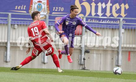 Fussball 2. Liga. SK Austria Klagenfurt gegen  Grazer AK 1902. Alex Timossi Andersson,  (Klagenfurt),  Marco Sebastian Gantschnig  (GAK). Klagenfurt, am 18.4.2021.
Foto: Kuess
www.qspictures.net
---
pressefotos, pressefotografie, kuess, qs, qspictures, sport, bild, bilder, bilddatenbank