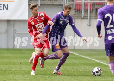 Fussball 2. Liga. SK Austria Klagenfurt gegen  Grazer AK 1902. Ivan Saravanja,  (Klagenfurt),  Lukas Gabbichler  (GAK). Klagenfurt, am 18.4.2021.
Foto: Kuess
www.qspictures.net
---
pressefotos, pressefotografie, kuess, qs, qspictures, sport, bild, bilder, bilddatenbank