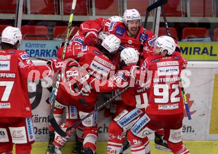 EBEL. Eishockey Bundesliga. KAC gegen	HCB Suedtirol Alperia. Torjubel Samuel Witting, Manuel Ganahl, Blaz Gregorc, Rok Ticar, Nicholas Eric Petersen (KAC). Klagenfurt, am 18.4.2021.
Foto: Kuess
www.qspictures.net

---
pressefotos, pressefotografie, kuess, qs, qspictures, sport, bild, bilder, bilddatenbank