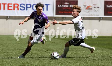 Fussball 2. Liga. SK Austria Klagenfurt gegen FC Juniors OOE. Simon Straudi, (Klagenfurt), Alexander Michlmayr   (Juniors). Klagenfurt, am 9.5.2021.
Foto: Kuess
www.qspictures.net
---
pressefotos, pressefotografie, kuess, qs, qspictures, sport, bild, bilder, bilddatenbank