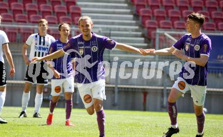 Fussball 2. Liga. SK Austria Klagenfurt gegen FC Juniors OOE.  Torjubel Patrick Greil, Tim Maciejewski (Klagenfurt). Klagenfurt, am 9.5.2021.
Foto: Kuess
www.qspictures.net
---
pressefotos, pressefotografie, kuess, qs, qspictures, sport, bild, bilder, bilddatenbank