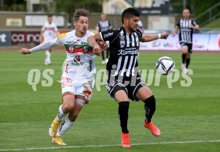 Fussball. Bundesliga. RZ Pellets WAC gegen LASK. Thorsten Roecher,  (WAC), Andres Alberto Andrade Cedeno (LASK). Wolfsberg, am 12.5.2021.
Foto: Kuess
www.qspictures.net

---
pressefotos, pressefotografie, kuess, qs, qspictures, sport, bild, bilder, bilddatenbank
