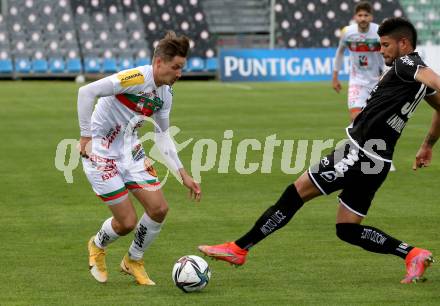 Fussball. Bundesliga. RZ Pellets WAC gegen LASK. Thorsten Roecher,  (WAC), Andres Alberto Andrade Cedeno (LASK). Wolfsberg, am 12.5.2021.
Foto: Kuess
www.qspictures.net

---
pressefotos, pressefotografie, kuess, qs, qspictures, sport, bild, bilder, bilddatenbank
