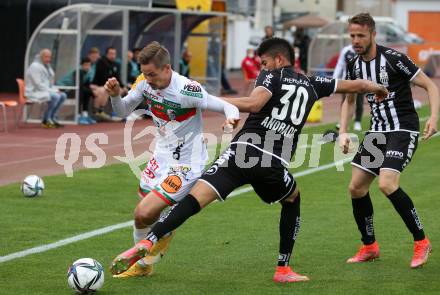Fussball. Bundesliga. RZ Pellets WAC gegen LASK. Thorsten Roecher,  (WAC), Andres Alberto Andrade Cedeno (LASK). Wolfsberg, am 12.5.2021.
Foto: Kuess
www.qspictures.net

---
pressefotos, pressefotografie, kuess, qs, qspictures, sport, bild, bilder, bilddatenbank