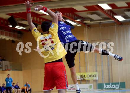 Handball spusu Liga. SC Ferlach gegen UHK Krems. Rudi Bobas (Ferlach),  Gabor Hajdu (Krems). Ferlach, am 15.5.2021.
Foto: Kuess
www.qspictures.net
---
pressefotos, pressefotografie, kuess, qs, qspictures, sport, bild, bilder, bilddatenbank