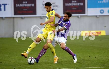 Fussball. Bundesliga Relegation. SK Austria Klagenfurt gegen St. Poelten.   Kosmas Gkezos (Klagenfurt),  	Alexander Schmidt (St. Poelten). Klagenfurt, am 26.5.2021.
Foto: Kuess
www.qspictures.net
---
pressefotos, pressefotografie, kuess, qs, qspictures, sport, bild, bilder, bilddatenbank