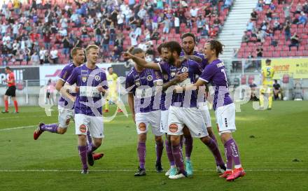 Fussball. Bundesliga Relegation. SK Austria Klagenfurt gegen St. Poelten.   Torjubel Alex Timossi Andersson, Markus Pink, Kosmas Gkezos, Patrick Greil, 	Philipp Huetter, Christopher Cvetko (Klagenfurt). Klagenfurt, am 26.5.2021.
Foto: Kuess
www.qspictures.net
---
pressefotos, pressefotografie, kuess, qs, qspictures, sport, bild, bilder, bilddatenbank