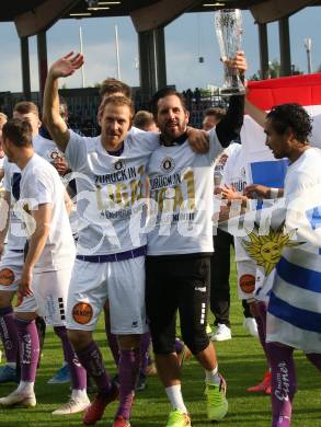 Fussball. Bundesliga Relegation. St. Poelten gegen SK Austria Klagenfurt .   Meisterjubel Austria Klagenfurt.  Markus Rusek, Sandro Zakany. Klagenfurt, am 29.5.2021.
Foto: Kuess
www.qspictures.net
---
pressefotos, pressefotografie, kuess, qs, qspictures, sport, bild, bilder, bilddatenbank
