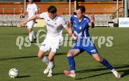Fussball Kaerntner Liga. SAK gegen Treibach. Marjan Koletnik  (SAK),  Kevin Vaschauner (Treibach). KLagenfurt, am 26.6.2021.
Foto: Kuess
---
pressefotos, pressefotografie, kuess, qs, qspictures, sport, bild, bilder, bilddatenbank