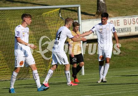 Fussball. Freundschaftsspiel. Koettmannsdorf gegen Austria Klagenfurt.   Torjubel Tim Maciejewski, Christopher Brian Cvetko, Darijo Pecirep  (Klagenfurt). Klagenfurt, am 28.6.2021.
Foto: Kuess
www.qspictures.net
---
pressefotos, pressefotografie, kuess, qs, qspictures, sport, bild, bilder, bilddatenbank