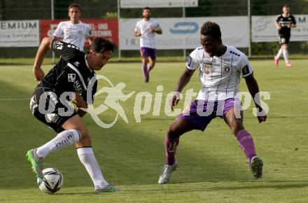 Fussball Testspiel. ASK gegen SK Austria Klagenfurt. Almedin Hota, (ASK),  Gloire Amanda (Austria Klagenfurt). Klagenfurt, am 2.7.2021.
Foto: Kuess
---
pressefotos, pressefotografie, kuess, qs, qspictures, sport, bild, bilder, bilddatenbank