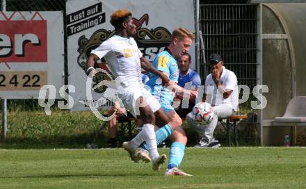 Fussball Testspiel. RZ Pellets WAC gegen NK Rijeka. Kaii Stratznig (WAC),  ISSAH ABASS (Rijeka). Velden, am 3.7.2021.
Foto: Kuess
www.qspictures.net

---
pressefotos, pressefotografie, kuess, qs, qspictures, sport, bild, bilder, bilddatenbank