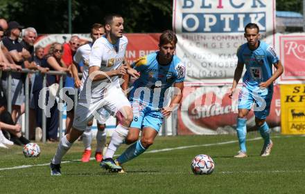 Fussball Testspiel. RZ Pellets WAC gegen NK Rijeka. Thorsten Roecher  (WAC), ANDRIJA VUKCEVIC (Rijeka). Velden, am 3.7.2021.
Foto: Kuess
www.qspictures.net

---
pressefotos, pressefotografie, kuess, qs, qspictures, sport, bild, bilder, bilddatenbank