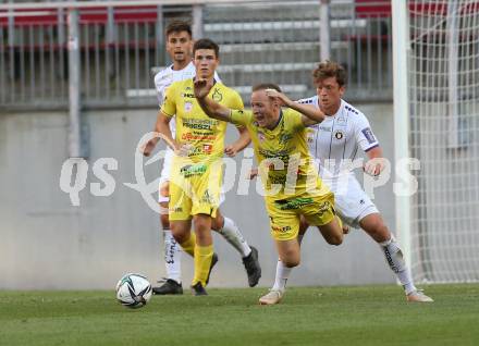 Fussball. Bundesliga. Trainingsspiel.  Austria Klagenfurt gegen SV Licht-Loidl Lafnitz.  Herbert Paul, (Klagenfurt), Mario Kroepfl   (Lafnitz). Klagenfurt, am 9.7.2021.
Foto: Kuess
www.qspictures.net
---
pressefotos, pressefotografie, kuess, qs, qspictures, sport, bild, bilder, bilddatenbank