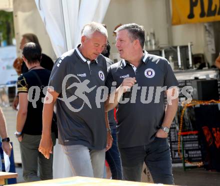 Fussball. Bundesliga. Austria Klagenfurt. Aufstiegsfeier, Mannschaftspraesentation.  Trainer Peter Pacult, Matthias Imhof. Klagenfurt, am 10.7.2021.
Foto: Kuess
www.qspictures.net
---
pressefotos, pressefotografie, kuess, qs, qspictures, sport, bild, bilder, bilddatenbank