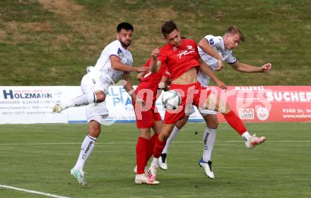 Fussball Bundesliga. Terstspiel. FC St. Veit gegen SK Austria Klagenfurt.  Christian Flores (St.Veit),  Darijo Pecirep, Florian Freissegger (Klagenfurt). St. Veit, am 13.7.2021.
Foto: Kuess
---
pressefotos, pressefotografie, kuess, qs, qspictures, sport, bild, bilder, bilddatenbank