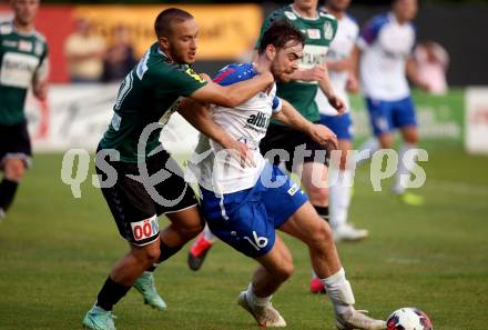 Fussball Regionalliga. SK Treibach gegen Ried Amateure (Junge Wikinger Ried). Moritz Leitner  (Treibach),  Ben-Travis Woerndl (Ried), Treibach, am 23.7.2021.
Foto: Kuess
---
pressefotos, pressefotografie, kuess, qs, qspictures, sport, bild, bilder, bilddatenbank