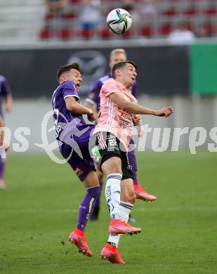 Fussball. Bundesliga. SK Austria Klagenfurt gegen TSV Hartberg.   Florian Rieder,  (Klagenfurt), David Stec (Hartberg). Klagenfurt, am 7.8.2021.
Foto: Kuess
www.qspictures.net
---
pressefotos, pressefotografie, kuess, qs, qspictures, sport, bild, bilder, bilddatenbank