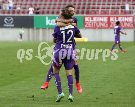 Fussball. Bundesliga. SK Austria Klagenfurt gegen TSV Hartberg.  Torjubel  Florian Rieder, Alex Timossi Andersson (Klagenfurt). Klagenfurt, am 7.8.2021.
Foto: Kuess
www.qspictures.net
---
pressefotos, pressefotografie, kuess, qs, qspictures, sport, bild, bilder, bilddatenbank