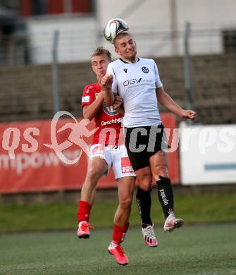 Fussball Regionalliga. SV Spittal gegen Gurten. Marc Ortner (Spittal),  Lukas Moser (Gurten). Spittal, 6.8.2021.
Fotos: Kuess
---
pressefotos, pressefotografie, kuess, qs, qspictures, sport, bild, bilder, bilddatenbank