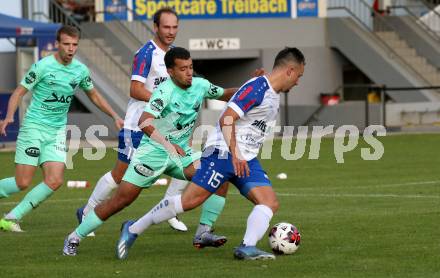 Fussball. Regionallliga. Treibach gegen ATSV Stadl-Paura.  Vahid Muharemovic (Treibach), Oualid Bouchalga (ATSV Stadl-Paura). Treibach, am 10.8.2021.
Foto: Kuess
www.qspictures.net
---
pressefotos, pressefotografie, kuess, qs, qspictures, sport, bild, bilder, bilddatenbank