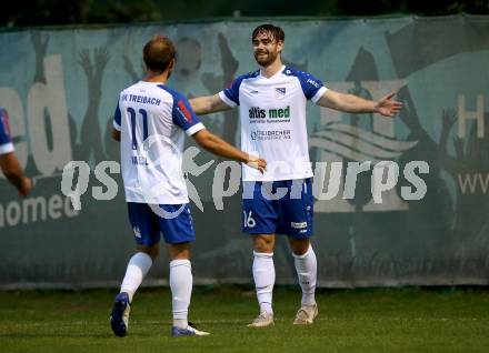 Fussball. Regionallliga. Treibach gegen ATSV Stadl-Paura.  Torjubel  Bernhard Walzl, Moritz Leitner (Treibach),  (ATSV Stadl-Paura). Treibach, am 10.8.2021.
Foto: Kuess
www.qspictures.net
---
pressefotos, pressefotografie, kuess, qs, qspictures, sport, bild, bilder, bilddatenbank