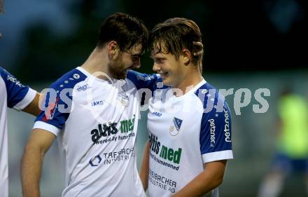 Fussball. Regionallliga. Treibach gegen ATSV Stadl-Paura. Torjubel  Moritz Leitner, Fabian Christian Gangl (Treibach). Treibach, am 10.8.2021.
Foto: Kuess
www.qspictures.net
---
pressefotos, pressefotografie, kuess, qs, qspictures, sport, bild, bilder, bilddatenbank