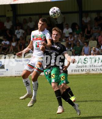 Fussball Regionalliga. WAC Amateure gegen FC Gleisdorf 09. Adis Jasic (WAC),     Rene Radl (Gleisdorf). St. Andrae, am 14.8.2021.
Foto: Kuess
---
pressefotos, pressefotografie, kuess, qs, qspictures, sport, bild, bilder, bilddatenbank