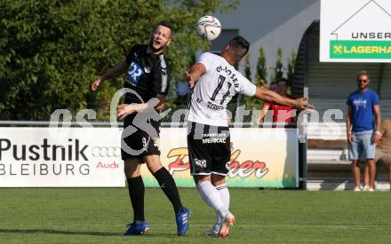 Fussball Kaerntner Liga. Bleiburg gegen St. Michael/Bl..  Adnan Besic (Bleiburg),   Senad Jahic (St. Michael/Bl.). Bleiburg, am 14.8.2021.
Foto: Kuess
---
pressefotos, pressefotografie, kuess, qs, qspictures, sport, bild, bilder, bilddatenbank