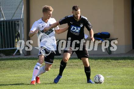 Fussball Kaerntner Liga. Bleiburg gegen St. Michael/Bl..  Adnan Besic (Bleiburg),  Sebastian Visotschnig  (St. Michael/Bl.). Bleiburg, am 14.8.2021.
Foto: Kuess
---
pressefotos, pressefotografie, kuess, qs, qspictures, sport, bild, bilder, bilddatenbank