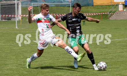 Fussball Regionalliga. WAC Amateure gegen FC Gleisdorf 09. Michael Brugger (WAC),  Marco Koefler   (Gleisdorf). St. Andrae, am 14.8.2021.
Foto: Kuess
---
pressefotos, pressefotografie, kuess, qs, qspictures, sport, bild, bilder, bilddatenbank