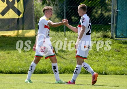 Fussball Regionalliga. WAC Amateure gegen FC Gleisdorf 09. Torjubel Michael Brugger, Marcel Holzer (WAC). St. Andrae, am 14.8.2021.
Foto: Kuess
www.qspictures.net
---
pressefotos, pressefotografie, kuess, qs, qspictures, sport, bild, bilder, bilddatenbank