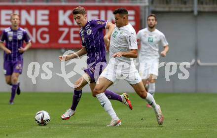 Fussball. Bundesliga. SK Austria Klagenfurt gegen WSG Tirol. Tim Maciejewski  (Klagenfurt), Raffael Behounek (Tirol). Klagenfurt, am 28.8.2021.
Foto: Kuess
www.qspictures.net
---
pressefotos, pressefotografie, kuess, qs, qspictures, sport, bild, bilder, bilddatenbank