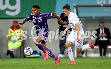 Fussball. Bundesliga. SK Austria Klagenfurt gegen WSG Tirol. Michael Blauensteiner  (Klagenfurt), Tobias Anselm (Tirol). Klagenfurt, am 28.8.2021.
Foto: Kuess
www.qspictures.net
---
pressefotos, pressefotografie, kuess, qs, qspictures, sport, bild, bilder, bilddatenbank