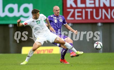 Fussball. Bundesliga. SK Austria Klagenfurt gegen WSG Tirol. Nicolas Wimmer  (Klagenfurt), Giacomo Vrioni (Tirol). Klagenfurt, am 28.8.2021.
Foto: Kuess
www.qspictures.net
---
pressefotos, pressefotografie, kuess, qs, qspictures, sport, bild, bilder, bilddatenbank