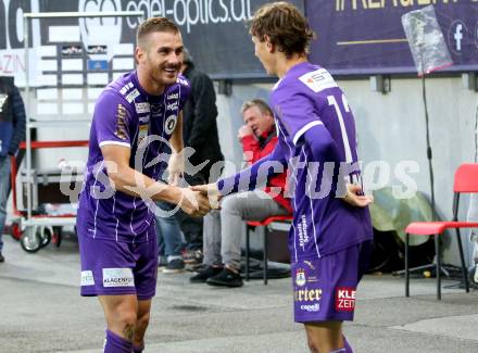 Fussball. Bundesliga. SK Austria Klagenfurt gegen WSG Tirol.  Torjubel Turgay Gemicibasi, Alex Timossi Andersson (Klagenfurt). Klagenfurt, am 28.8.2021.
Foto: Kuess
www.qspictures.net
---
pressefotos, pressefotografie, kuess, qs, qspictures, sport, bild, bilder, bilddatenbank