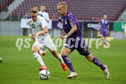 Fussball. Bundesliga. SK Austria Klagenfurt gegen WSG Tirol.  Florian Jaritz (Klagenfurt), Zan Rogelj (Tirol). Klagenfurt, am 28.8.2021.
Foto: Kuess
www.qspictures.net
---
pressefotos, pressefotografie, kuess, qs, qspictures, sport, bild, bilder, bilddatenbank