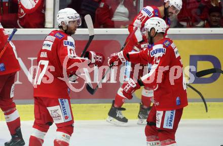 EBEL. Eishockey Bundesliga. KAC gegen	spusu Vienna Capitals. Torjubel Manuel Ganahl, Rok Ticar (KAC). Klagenfurt, am 17.9.2021.
Foto: Kuess
www.qspictures.net

---
pressefotos, pressefotografie, kuess, qs, qspictures, sport, bild, bilder, bilddatenbank